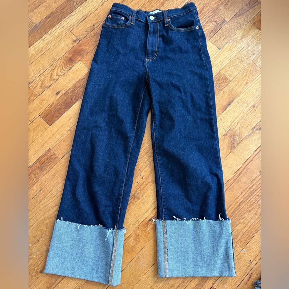 Zara dark Blue Jeans with Frayed Hem